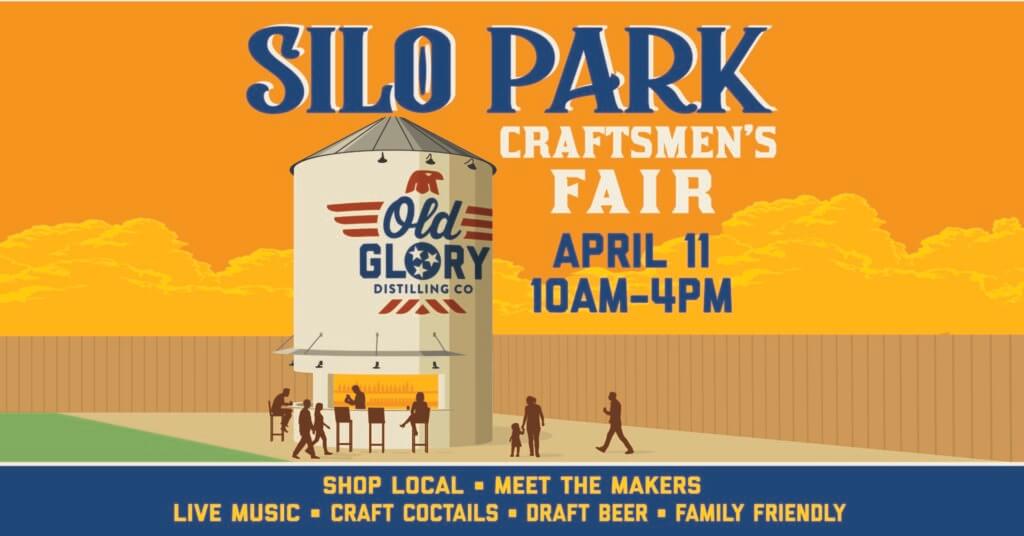 Silo Park Craftsmen’s Fair at Old Glory Distilling Co. in Clarksville, TN featuring local makers, live music, craft cocktails, draft beer, and a family-friendly outdoor setting.